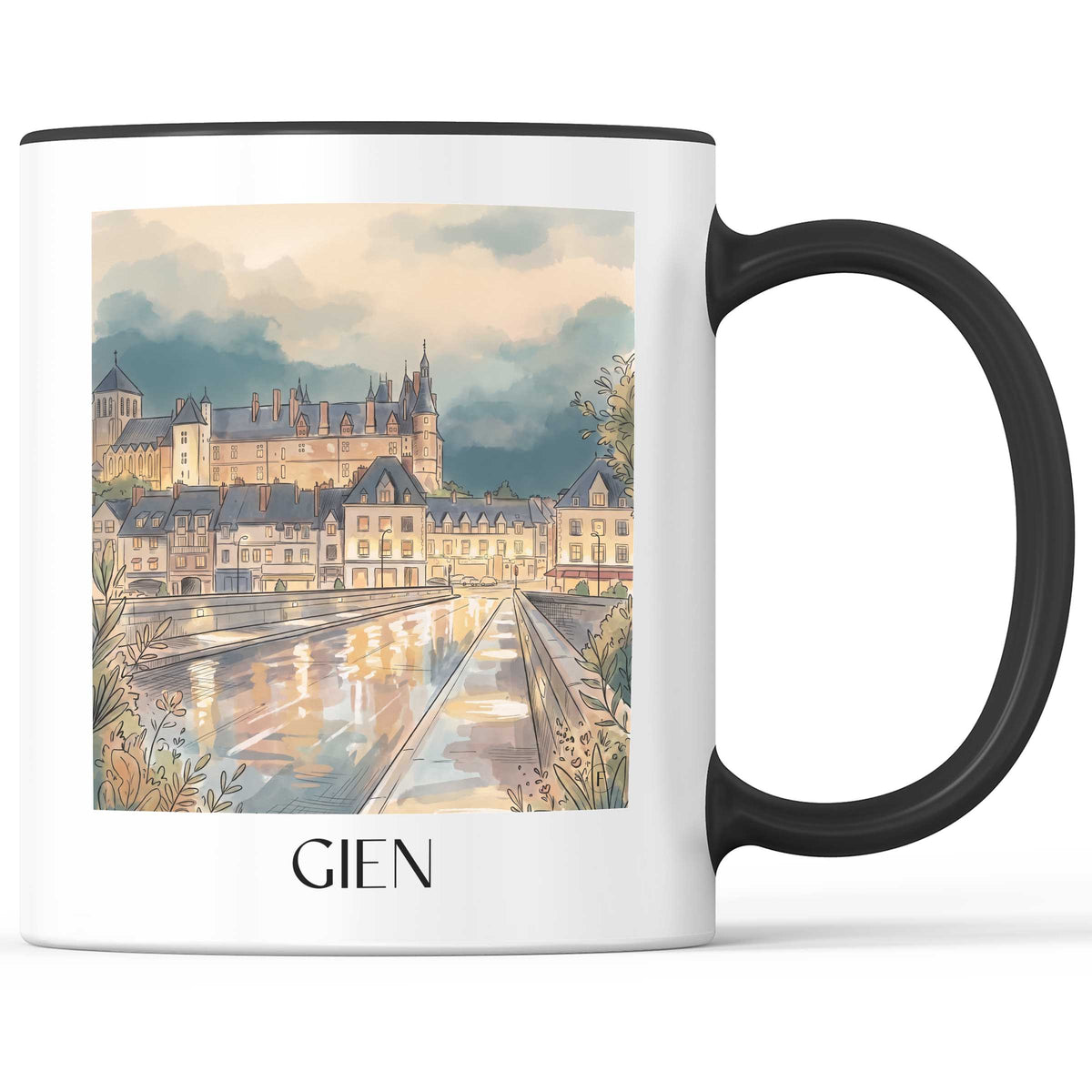 Gien Kaffeebecher - Val de Loire - Frankreich Becher - Kaffeetasse im Aquarell Stil