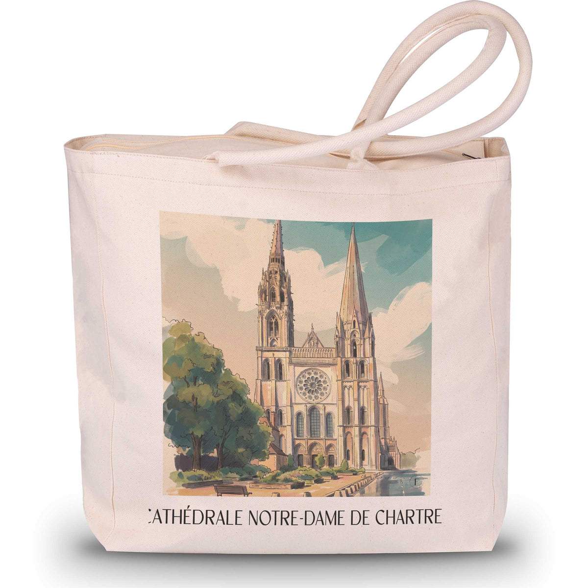 cathédrale-notre-dame-chartres-frankreich-einkaufstasche-aquarell