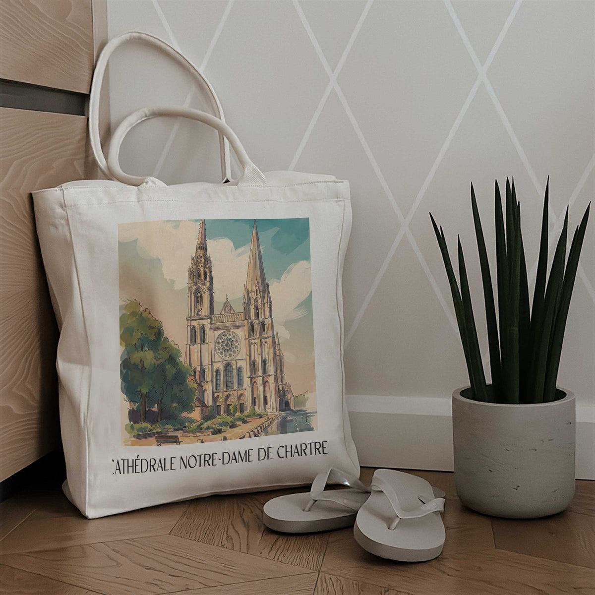 cathédrale-notre-dame-chartres-frankreich-einkaufstasche-aquarell