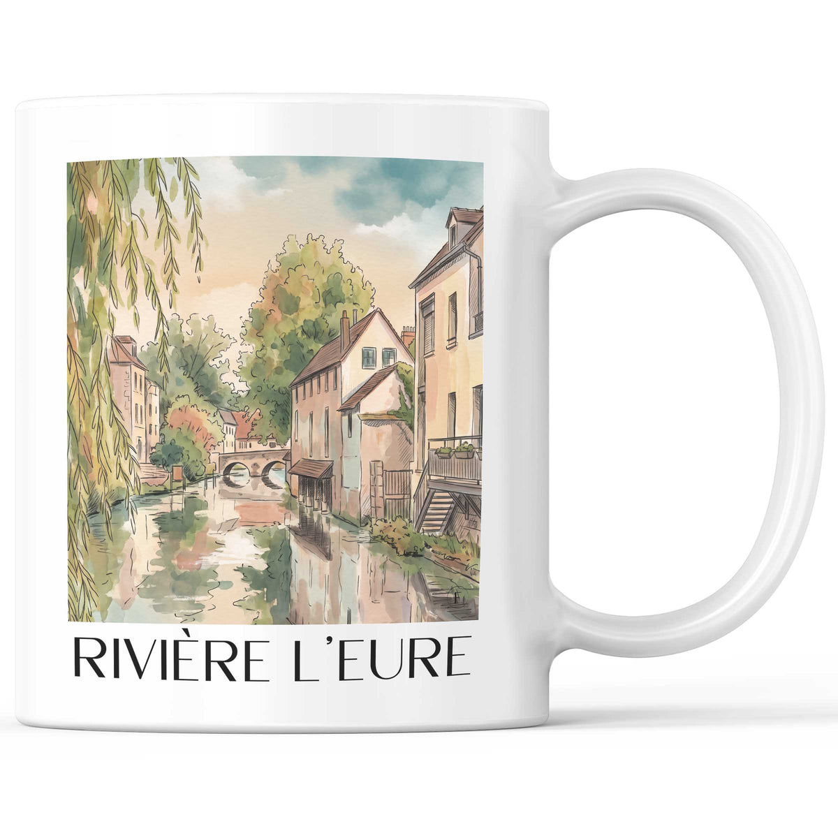Rivière l'Eure Kaffeebecher - Chartres - Frankreich Becher - Kaffeetasse im Aquarell Stil