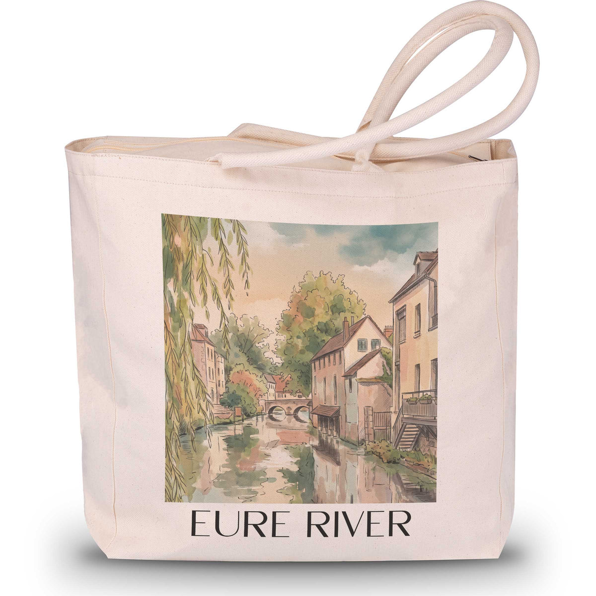 Rivière l'Eure Shopping Tasche - Chartres - Frankreich Tote Bag - Einkaufstasche im Aquarell Stil