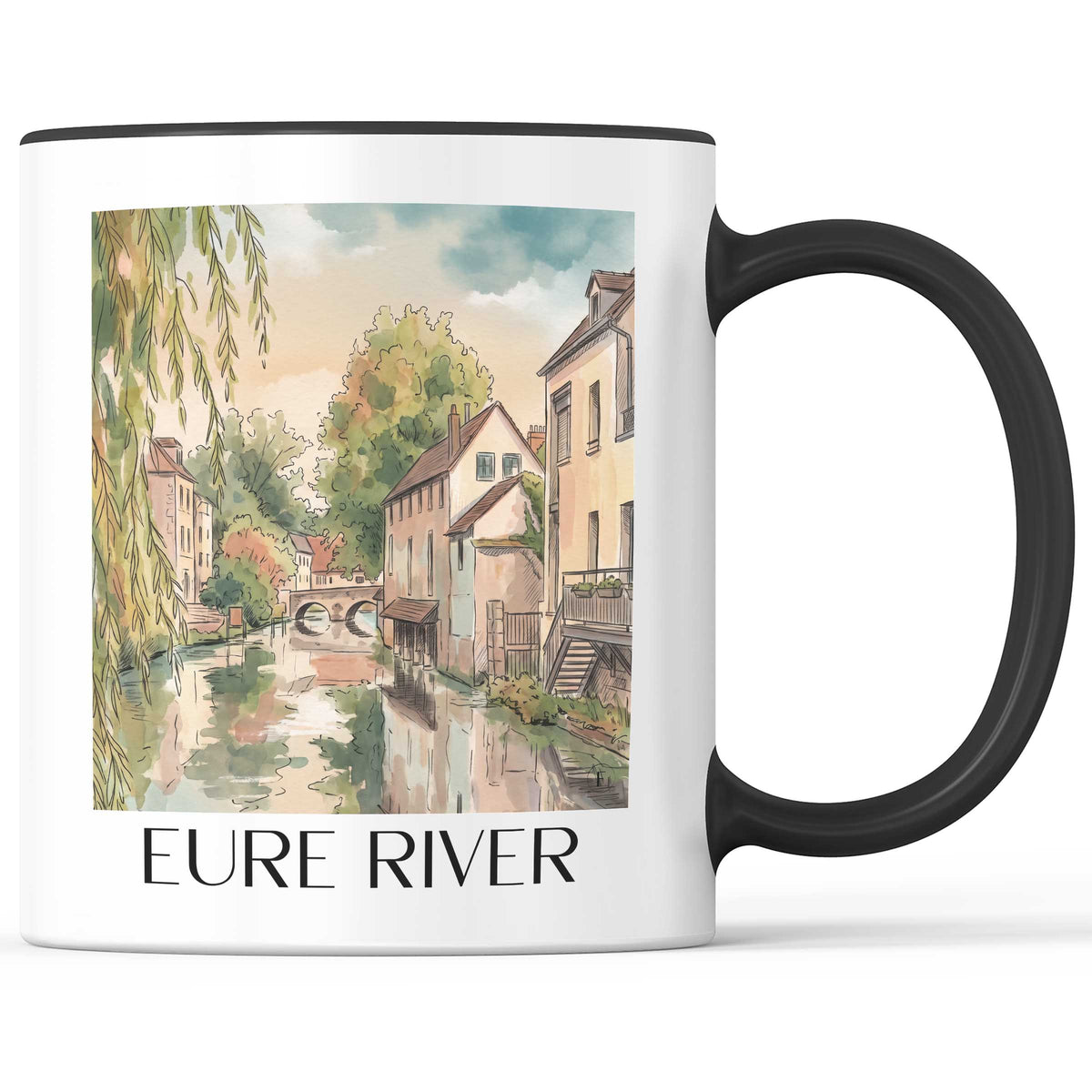 Rivière l'Eure Kaffeebecher - Chartres - Frankreich Becher - Kaffeetasse im Aquarell Stil