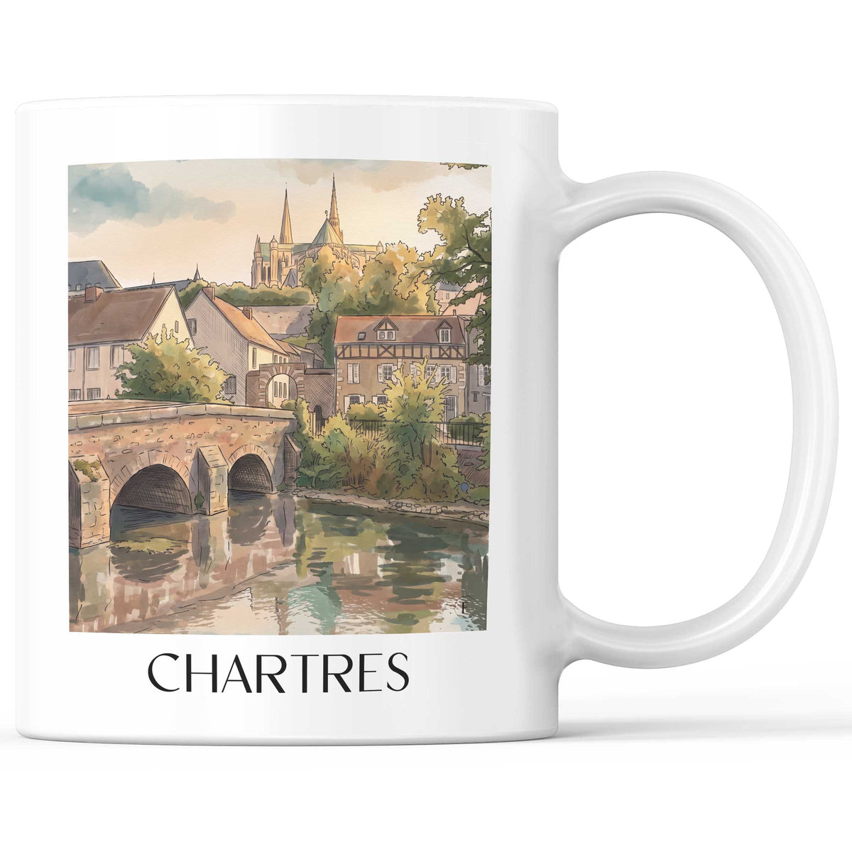 Chartres Kaffeebecher - Val de Loire - Frankreich Becher - Kaffeetasse im Aquarell Stil