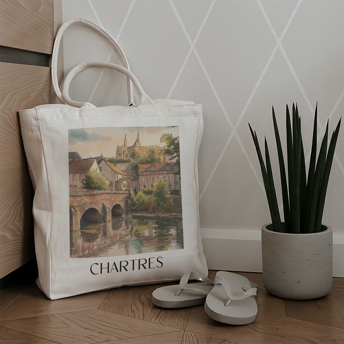 chartres-val-de-loire-frankreich-einkaufstasche-aquarell