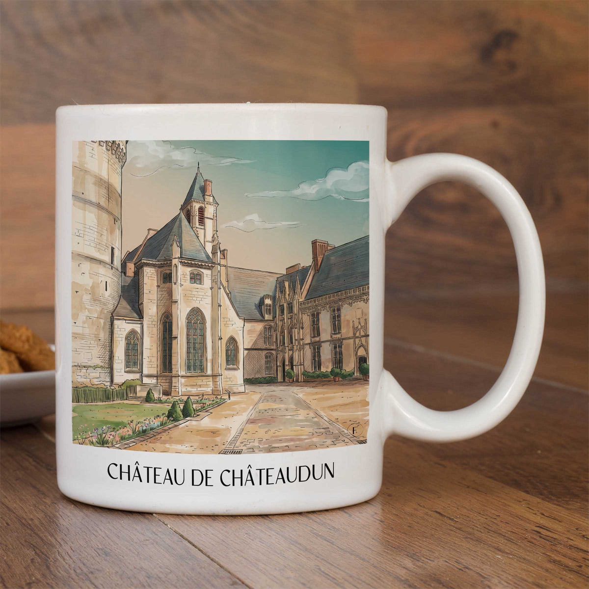 château-de-châteaudun-val-de-loire-frankreich-kaffeebecher-aquarell