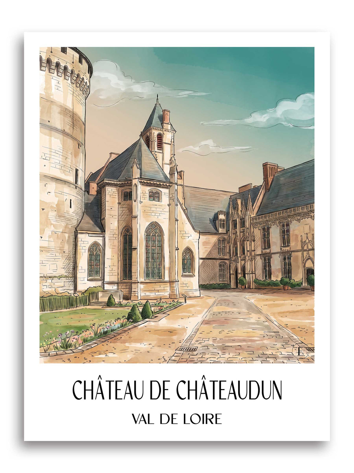 château-de-châteaudun-val-de-loire-frankreich-poster-aquarell