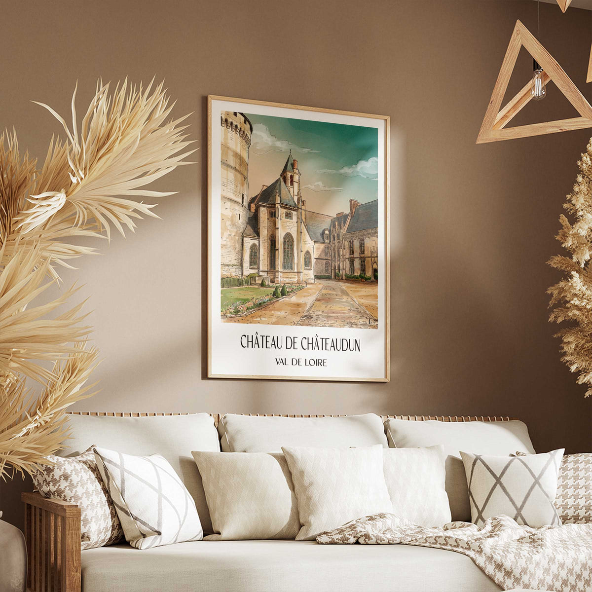 château-de-châteaudun-val-de-loire-frankreich-poster-aquarell