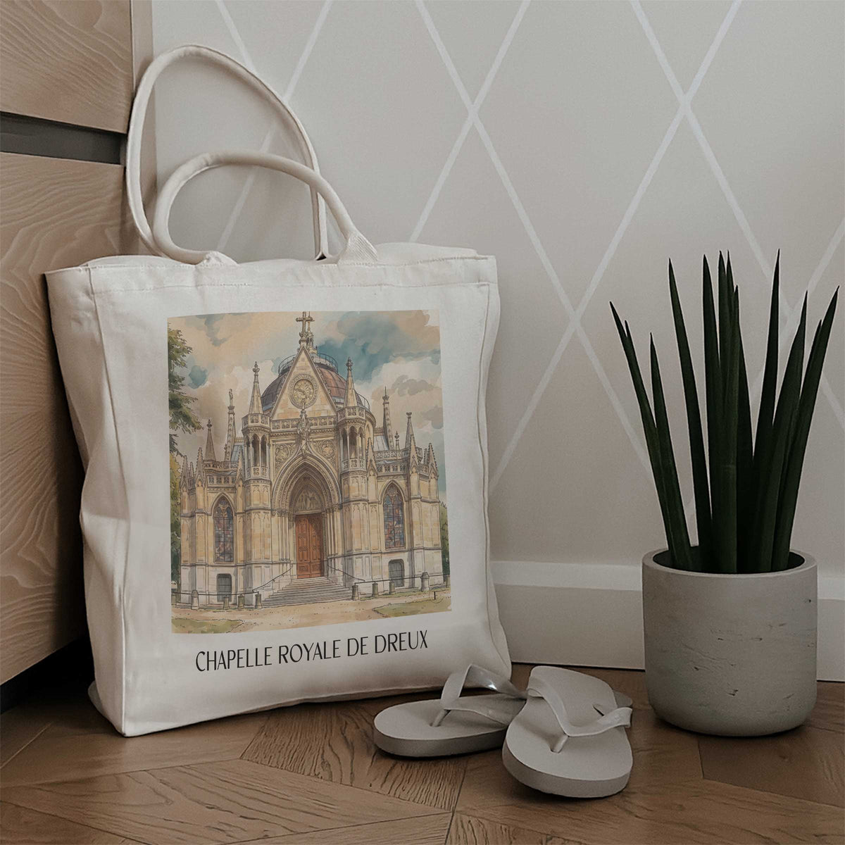 chapelle-royale-dreux-frankreich-einkaufstasche-aquarell