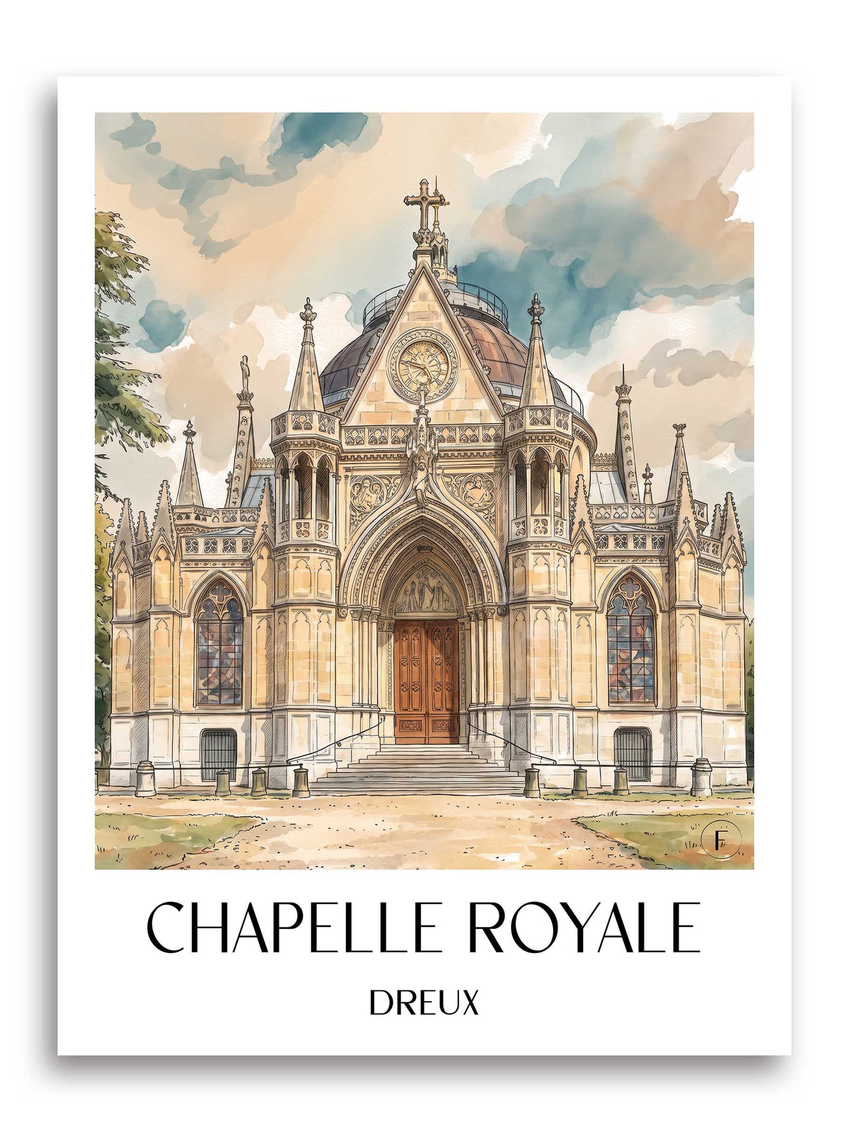chapelle-royale-dreux-frankreich-poster-aquarell