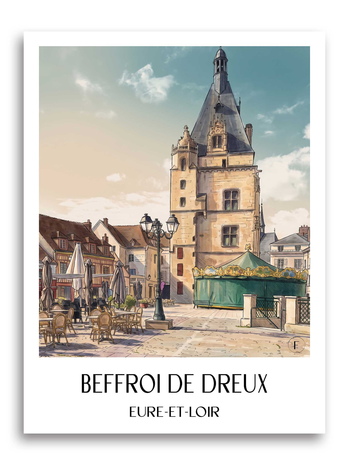 beffroi-de-dreux-eure-et-loir-frankreich-poster-aquarell