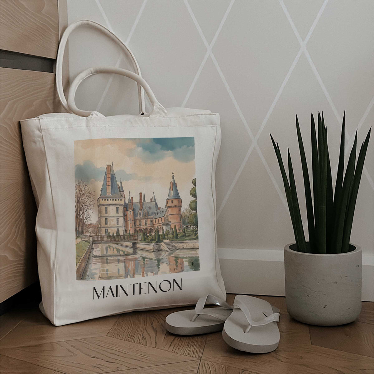 maintenon-eure-et-loir-frankreich-einkaufstasche-aquarell