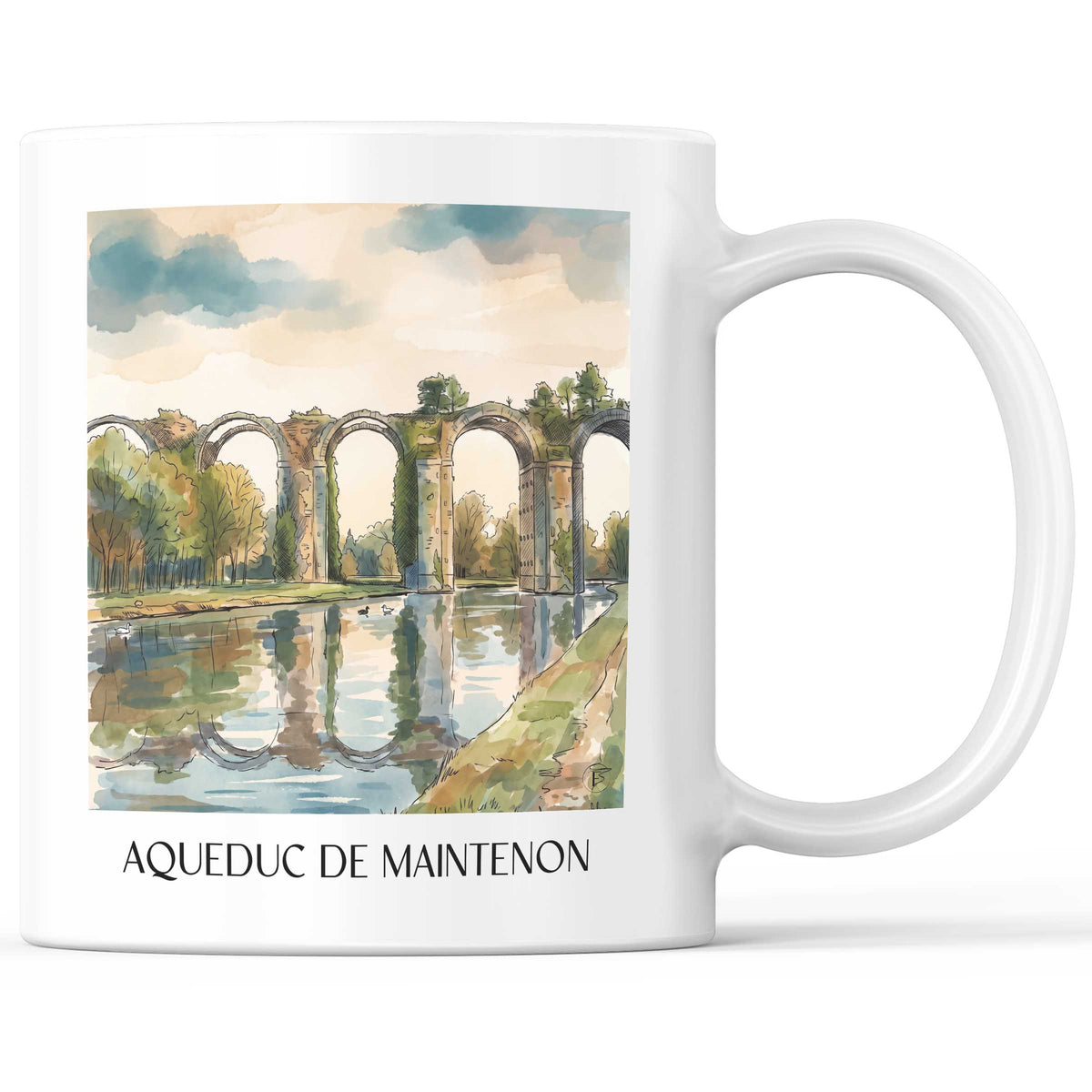 Aqueduc de Maintenon Kaffeebecher - Eure-et-Loir - Frankreich Becher - Kaffeetasse im Aquarell Stil
