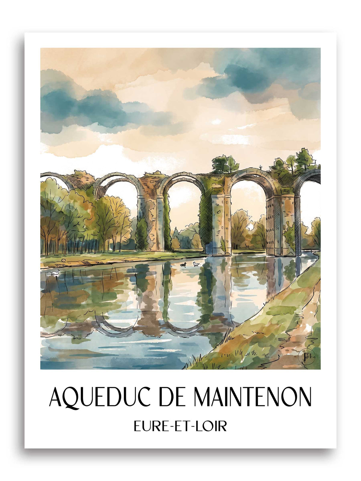 aqueduc-de-maintenon--eure-et-loir-frankreich-poster-aquarell