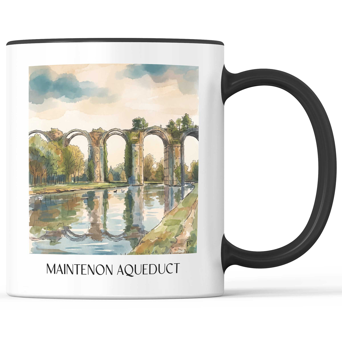 Aqueduc de Maintenon Kaffeebecher - Eure-et-Loir - Frankreich Becher - Kaffeetasse im Aquarell Stil