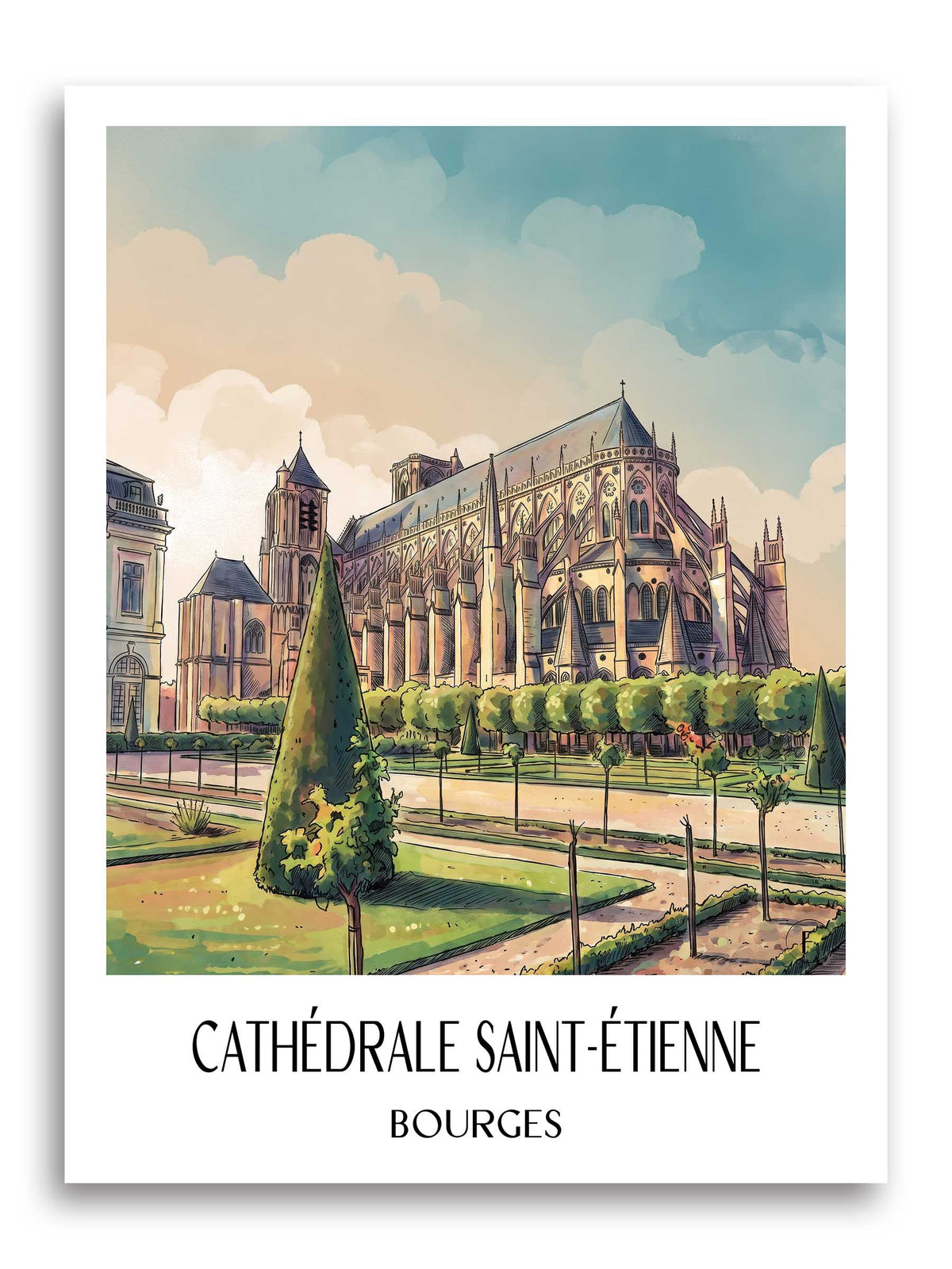 cathédrale-saint-étienne-bourges-frankreich-poster-aquarell