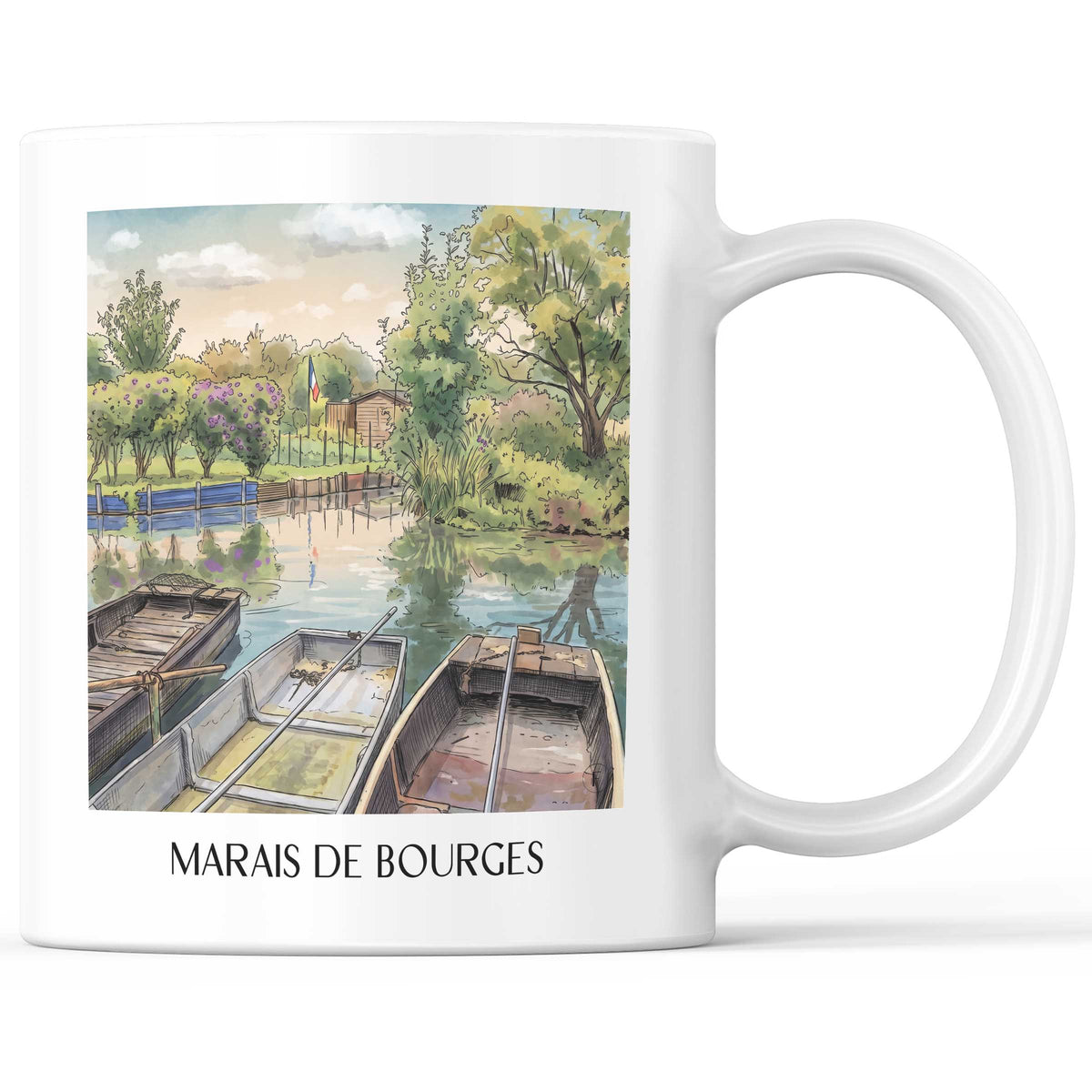 Marais de Bourges Kaffeebecher - Val de Loire - Frankreich Becher - Kaffeetasse im Aquarell Stil