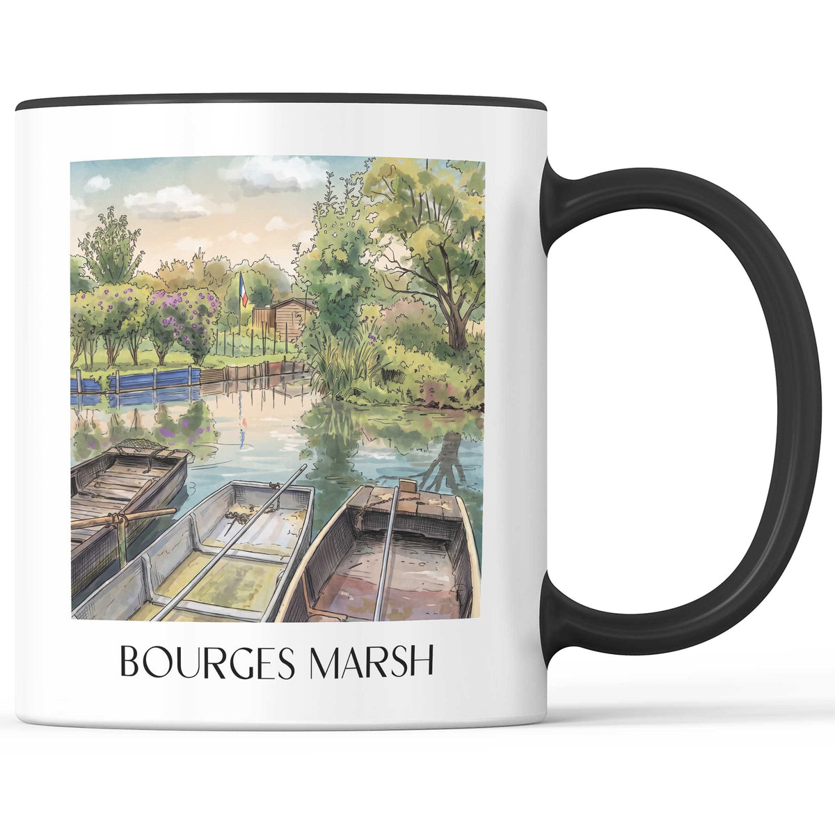 Marais de Bourges Kaffeebecher - Val de Loire - Frankreich Becher - Kaffeetasse im Aquarell Stil