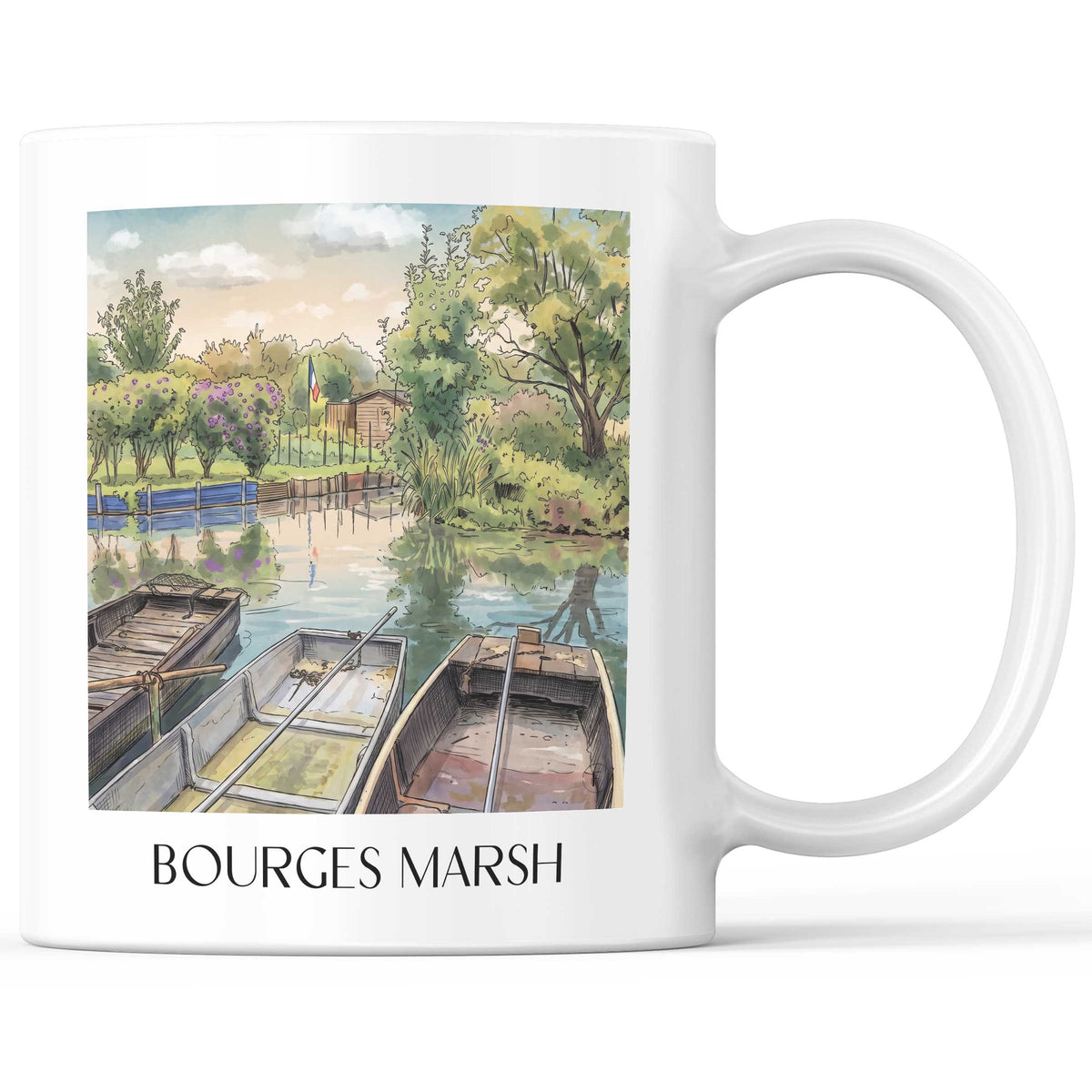 Marais de Bourges Kaffeebecher - Val de Loire - Frankreich Becher - Kaffeetasse im Aquarell Stil