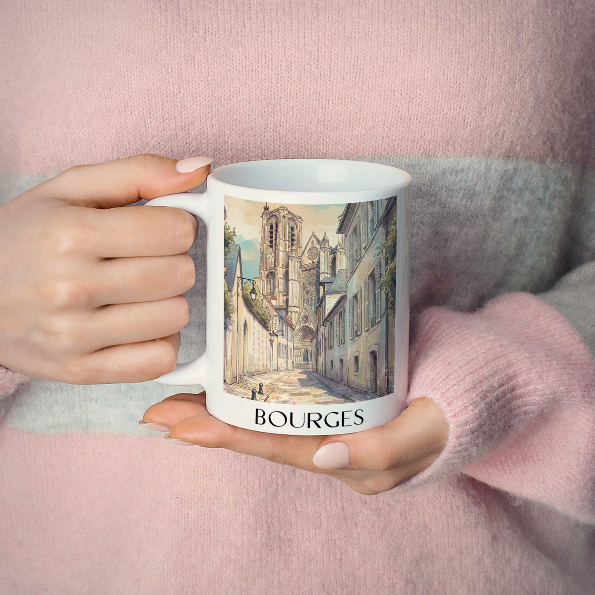 bourges-val-de-loire-frankreich-kaffeebecher-aquarell