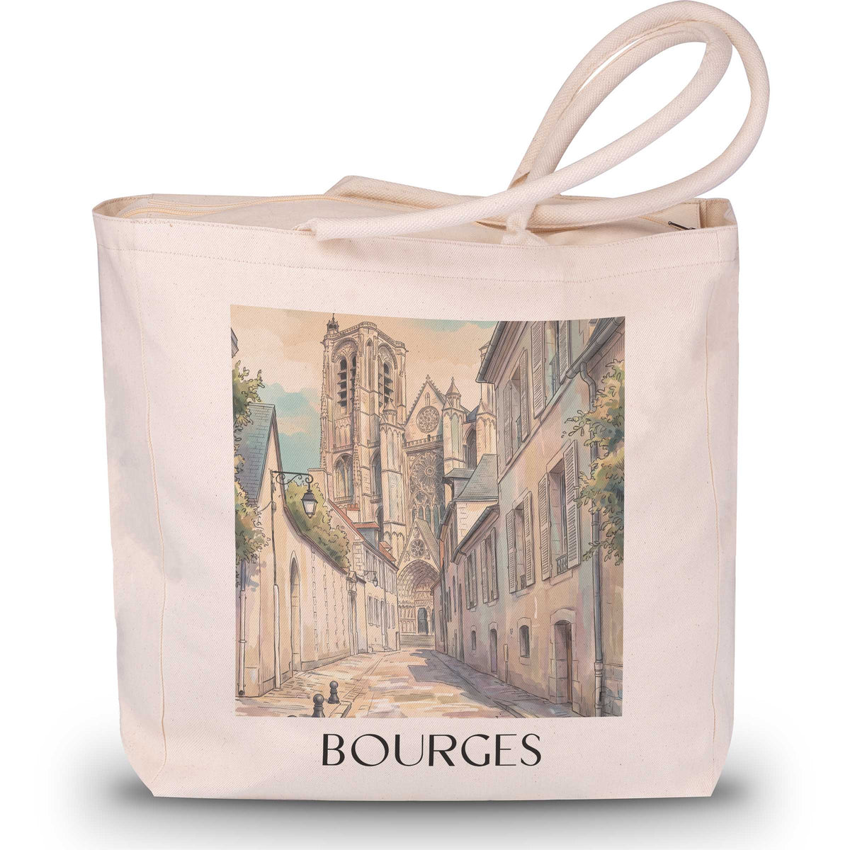Bourges Shopping Tasche - Val de Loire - Frankreich Tote Bag - Einkaufstasche im Aquarell Stil