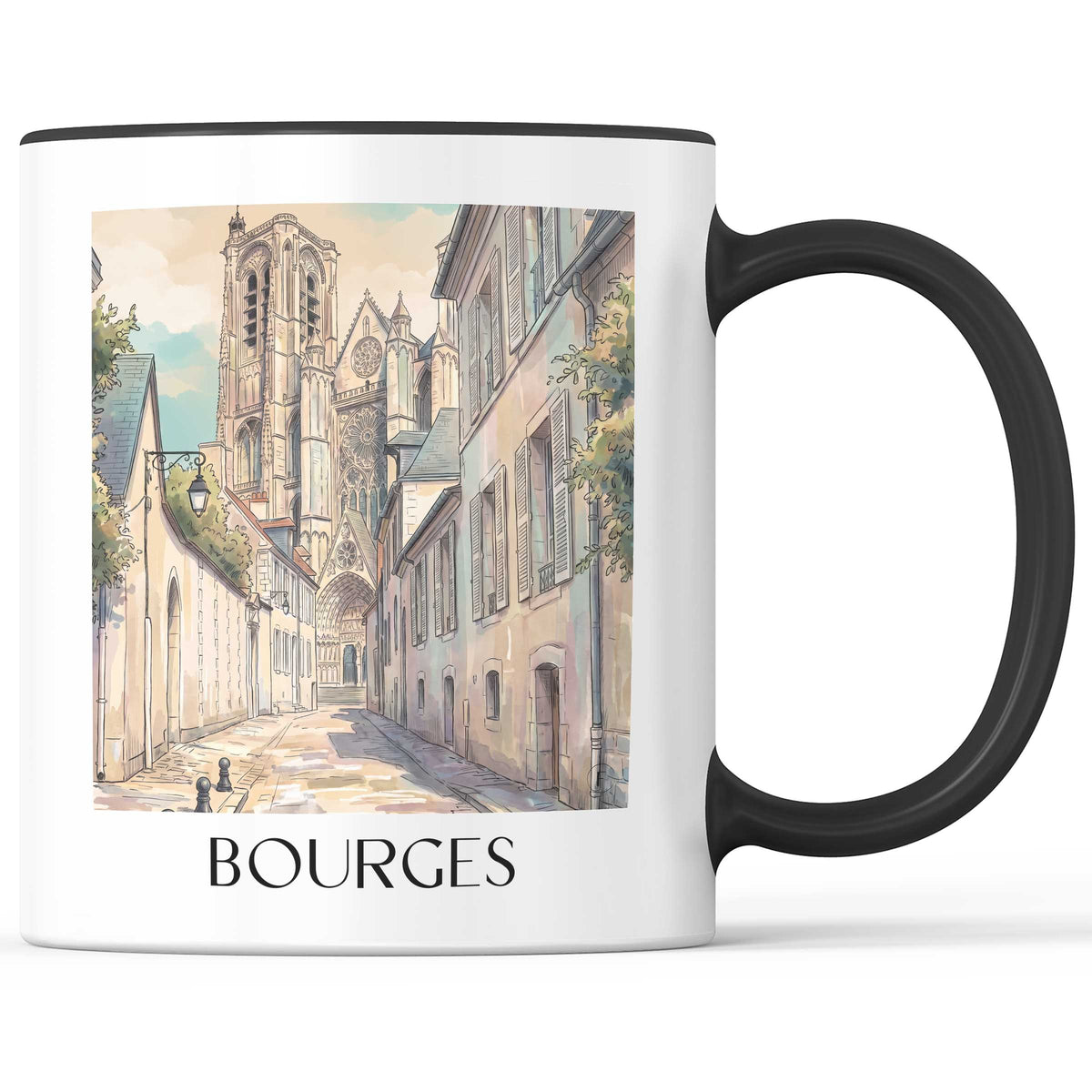 Bourges Kaffeebecher - Val de Loire - Frankreich Becher - Kaffeetasse im Aquarell Stil