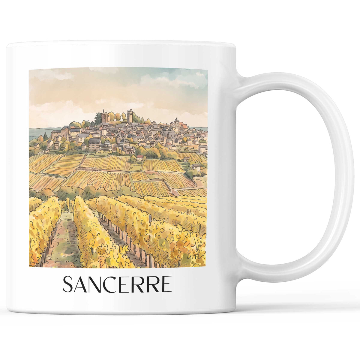 Sancerre Kaffeebecher - Val de Loire - Frankreich Becher - Kaffeetasse im Aquarell Stil