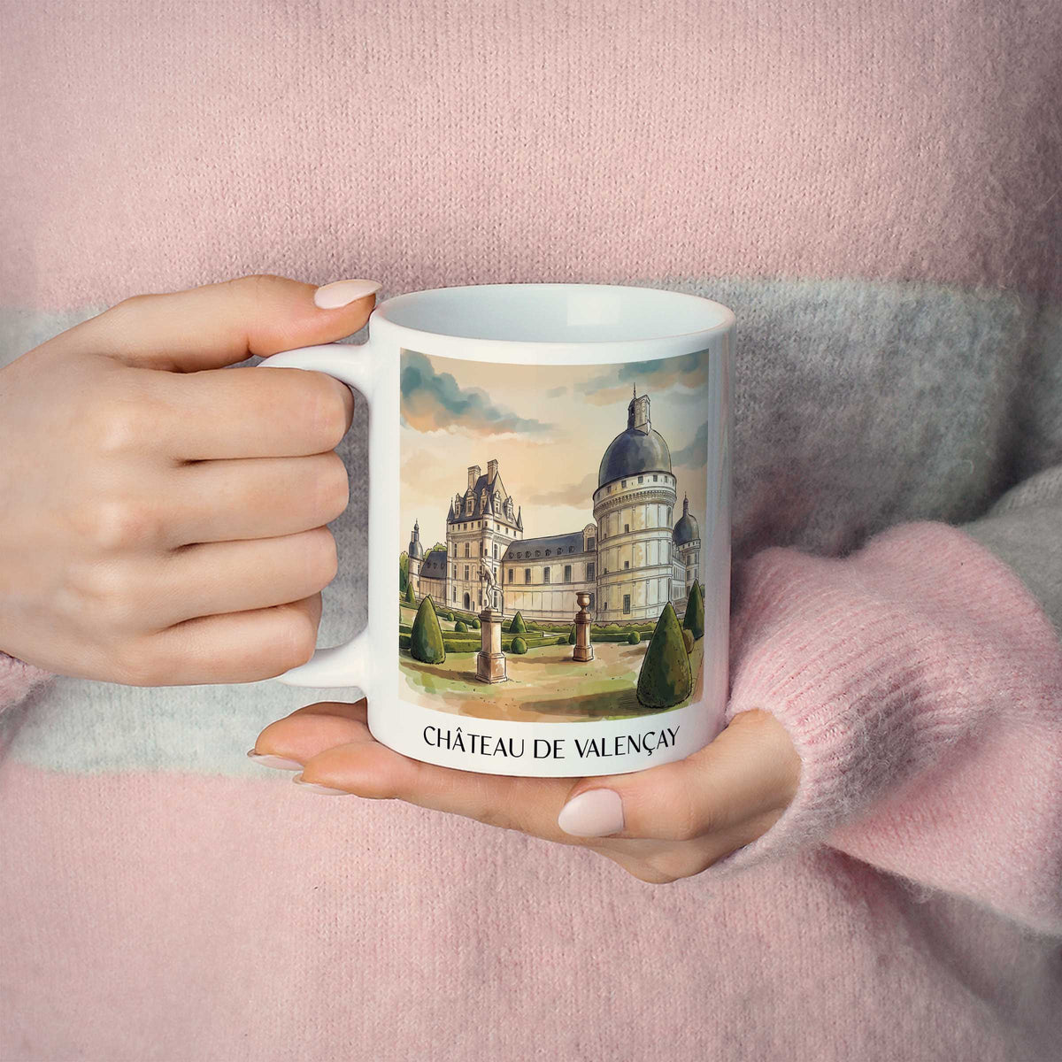 château-de-valençay-val-de-loire-frankreich-kaffeebecher-aquarell