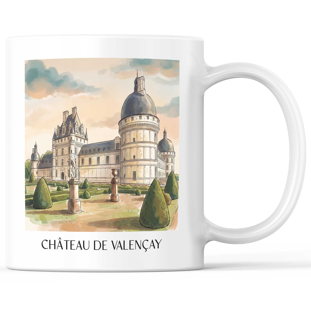 Château de Valençay Kaffeebecher - Val de Loire - Frankreich Becher - Kaffeetasse im Aquarell Stil