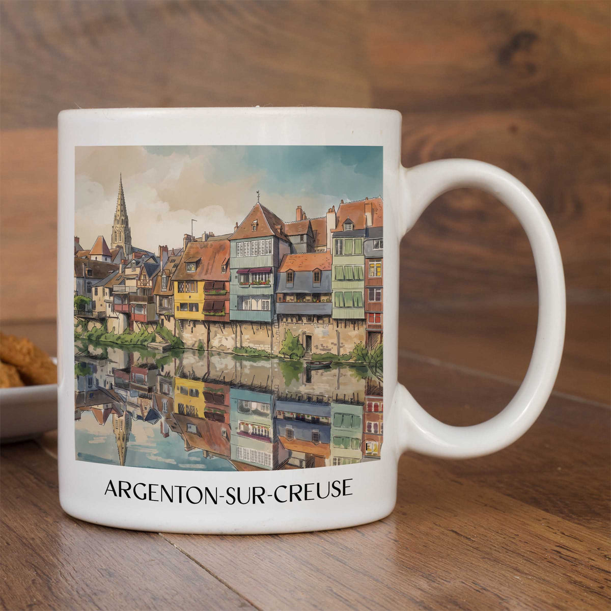argenton-sur-creuse-vallée-de-la-creuse-frankreich-kaffeebecher-aquarell