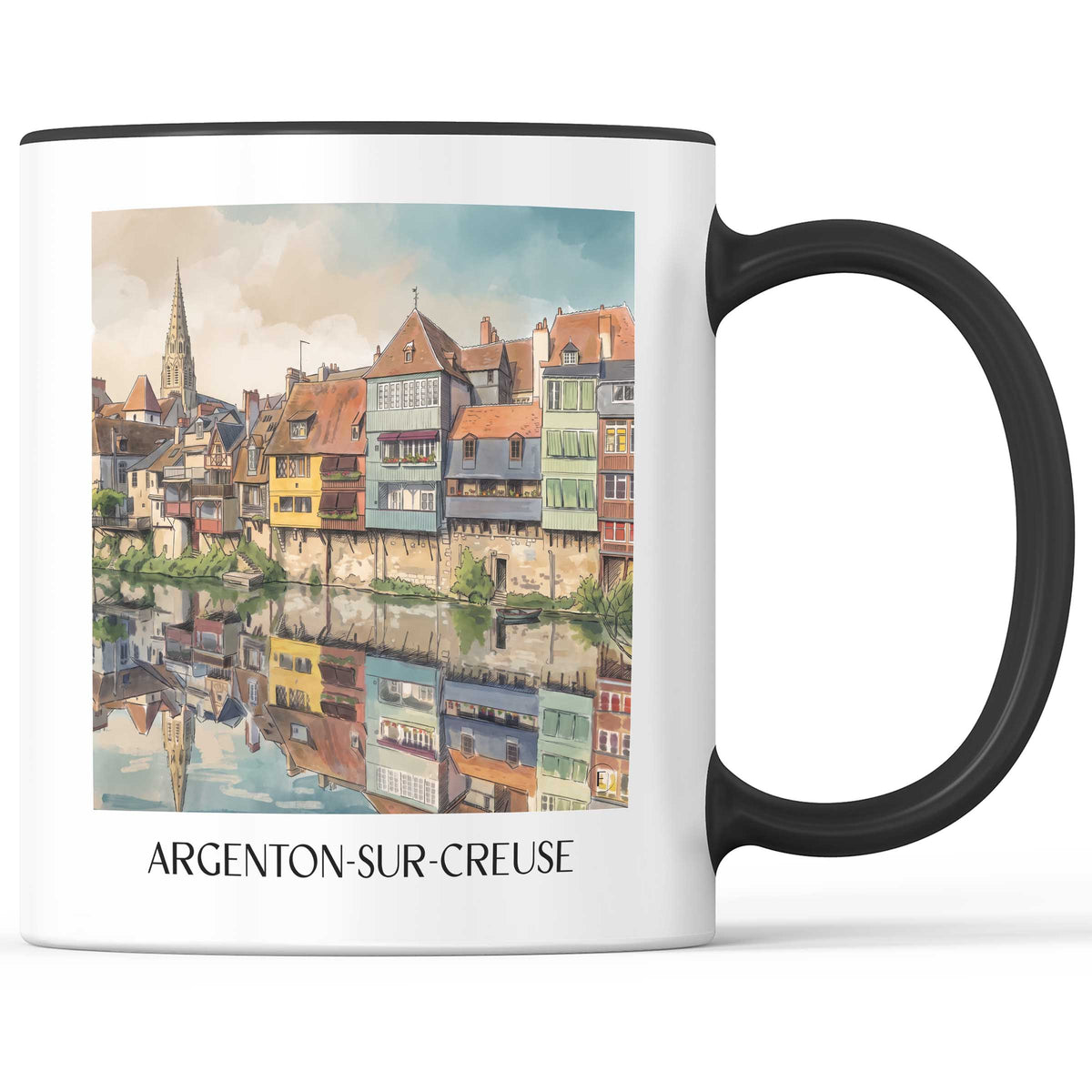 Argenton-sur-Creuse Kaffeebecher - Vallée de la Creuse - Frankreich Becher - Kaffeetasse im Aquarell Stil