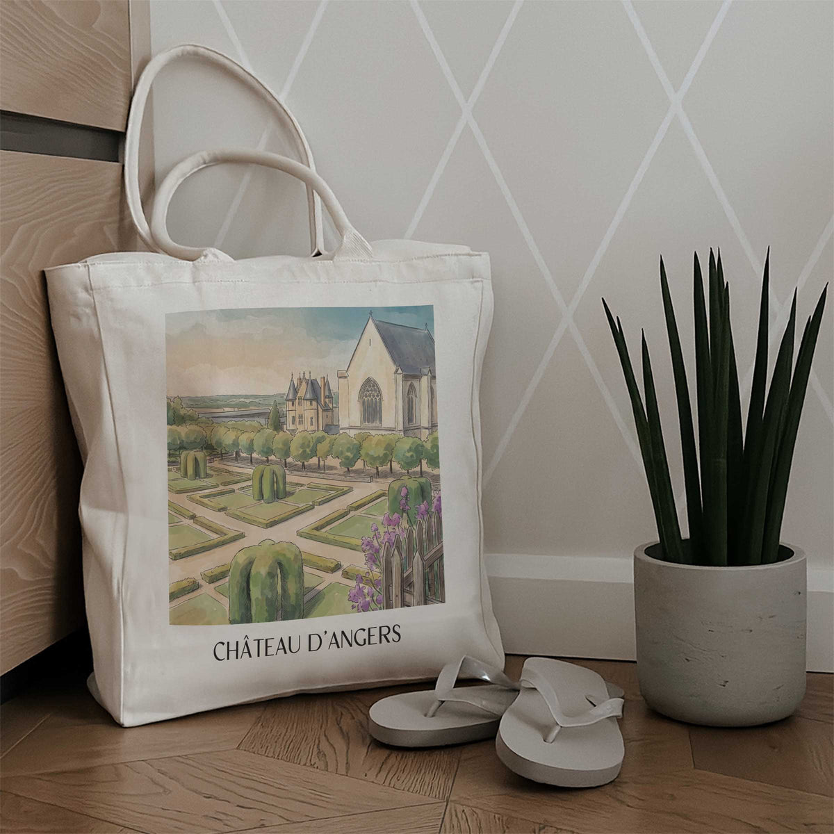 château-d'angers-val-de-loire-frankreich-einkaufstasche-aquarell