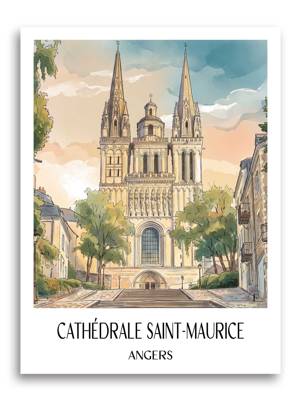 cathédrale-saint-maurice-angers-frankreich-poster-aquarell