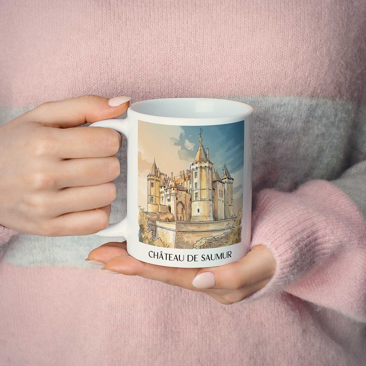 château-de-saumur-val-de-loire-frankreich-kaffeebecher-aquarell