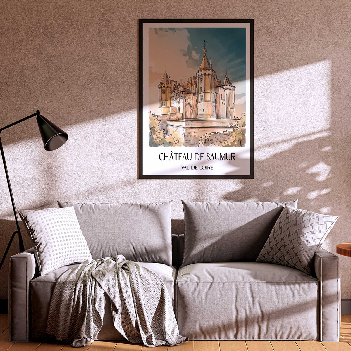 château-de-saumur-val-de-loire-frankreich-poster-aquarell