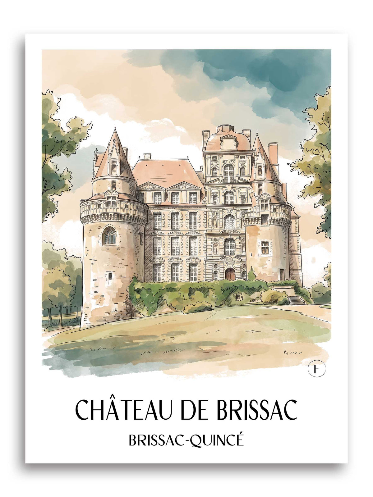 château-de-brissac-brissac-quincé-frankreich-poster-aquarell