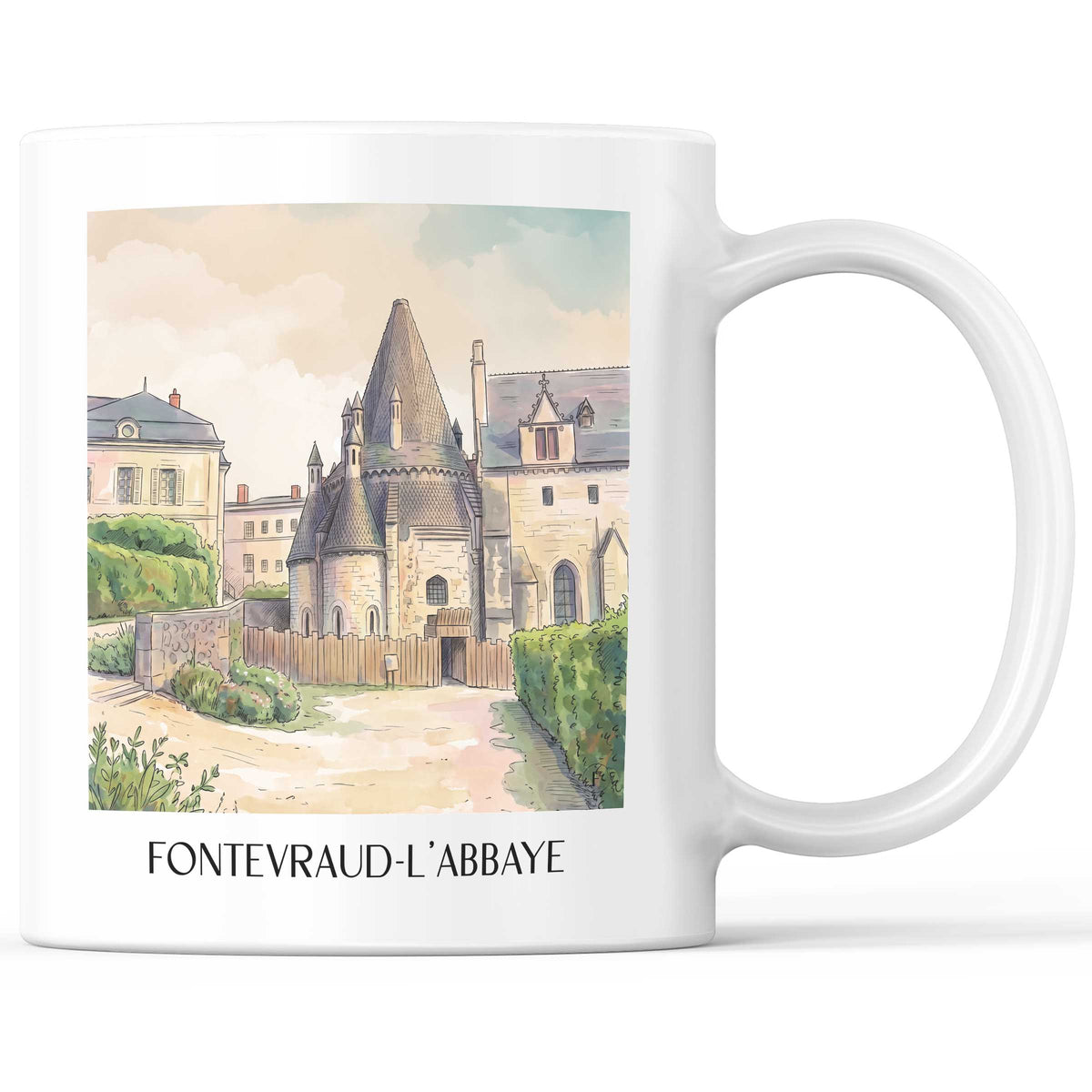 Fontevraud-l'Abbaye Kaffeebecher - Val de Loire - Frankreich Becher - Kaffeetasse im Aquarell Stil