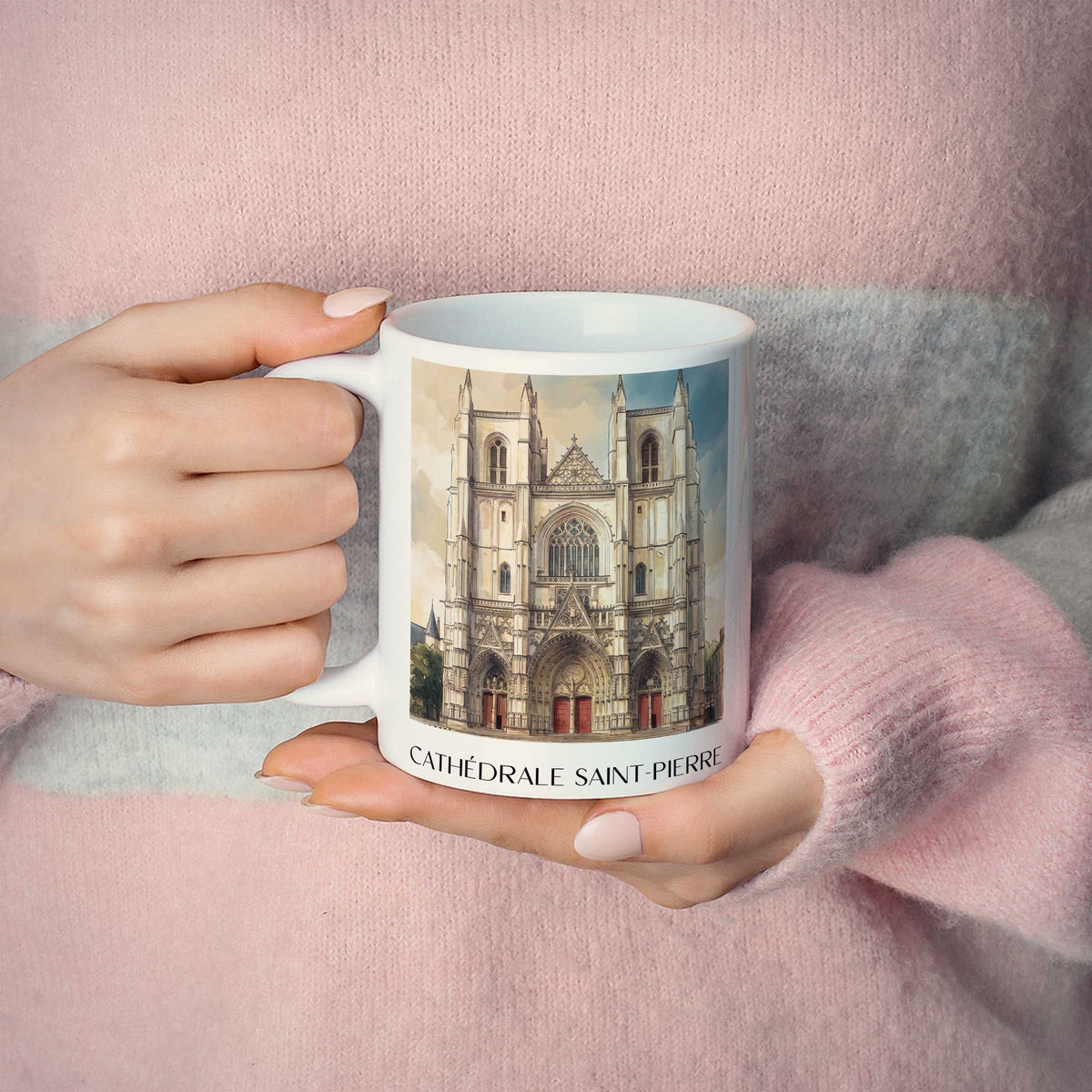 cathédrale-saint-pierre-nantes-frankreich-kaffeebecher-aquarell
