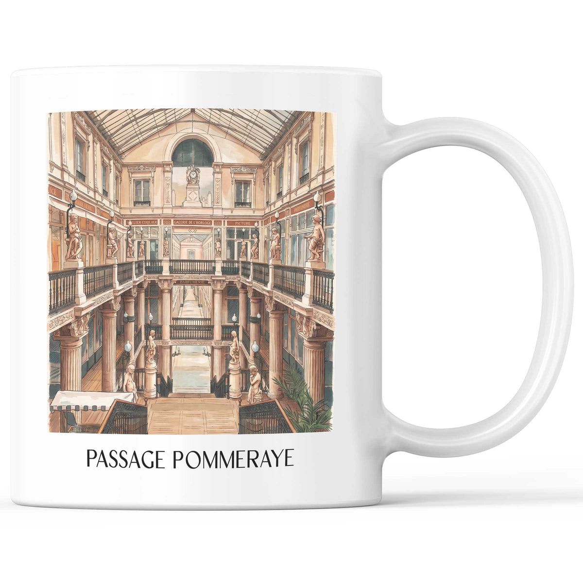 Passage Pommeraye Kaffeebecher - Nantes - Frankreich Becher - Kaffeetasse im Aquarell Stil