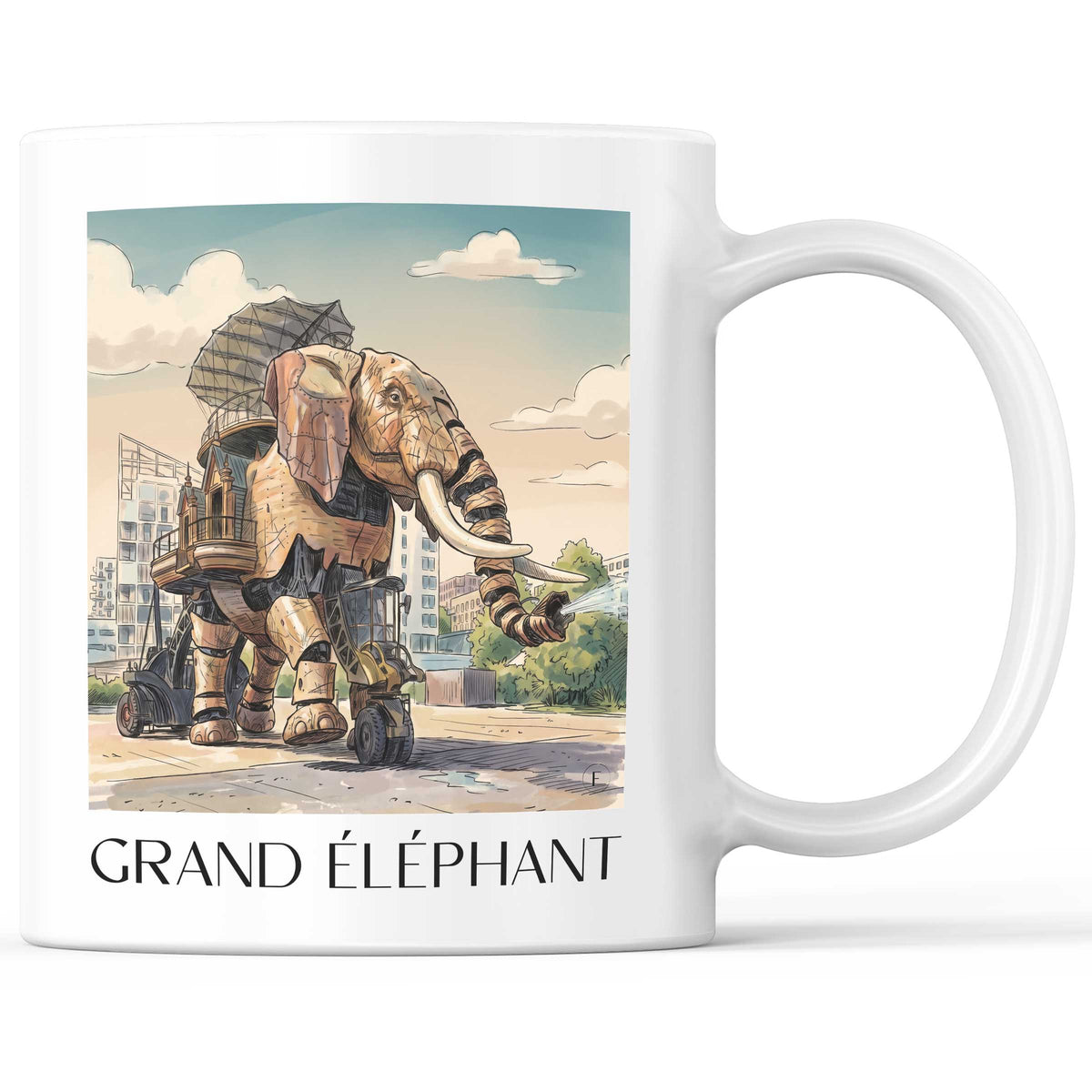Grand Éléphant Kaffeebecher - Nantes - Frankreich Becher - Kaffeetasse im Aquarell Stil