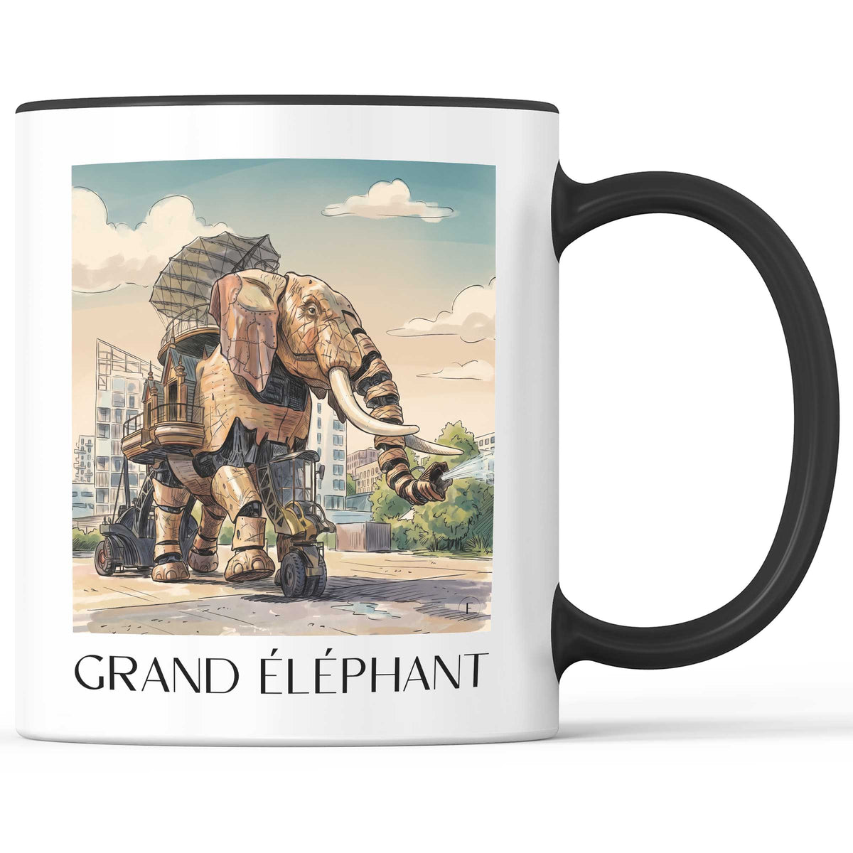 Grand Éléphant Kaffeebecher - Nantes - Frankreich Becher - Kaffeetasse im Aquarell Stil