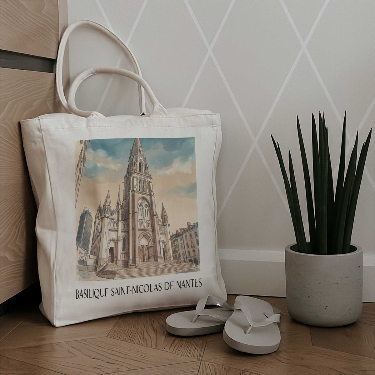 basilique-saint-nicolas-nantes-frankreich-einkaufstasche-aquarell