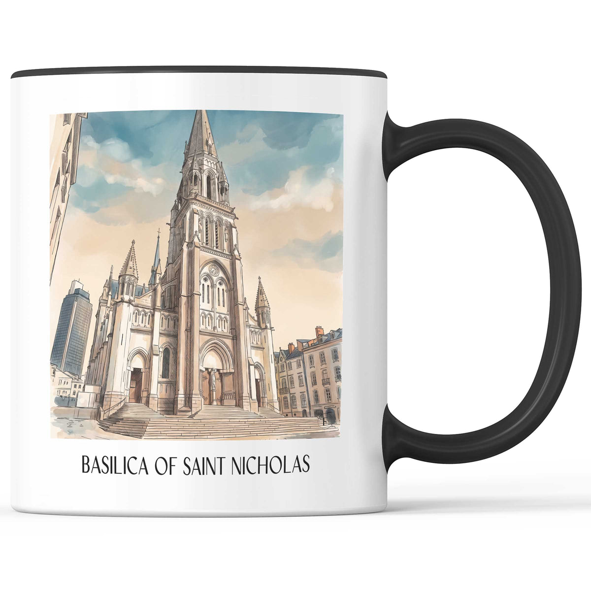 Basilique Saint-Nicolas Kaffeebecher - Nantes - Frankreich Becher - Kaffeetasse im Aquarell Stil