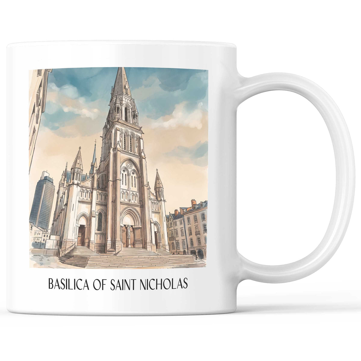 Basilique Saint-Nicolas Kaffeebecher - Nantes - Frankreich Becher - Kaffeetasse im Aquarell Stil