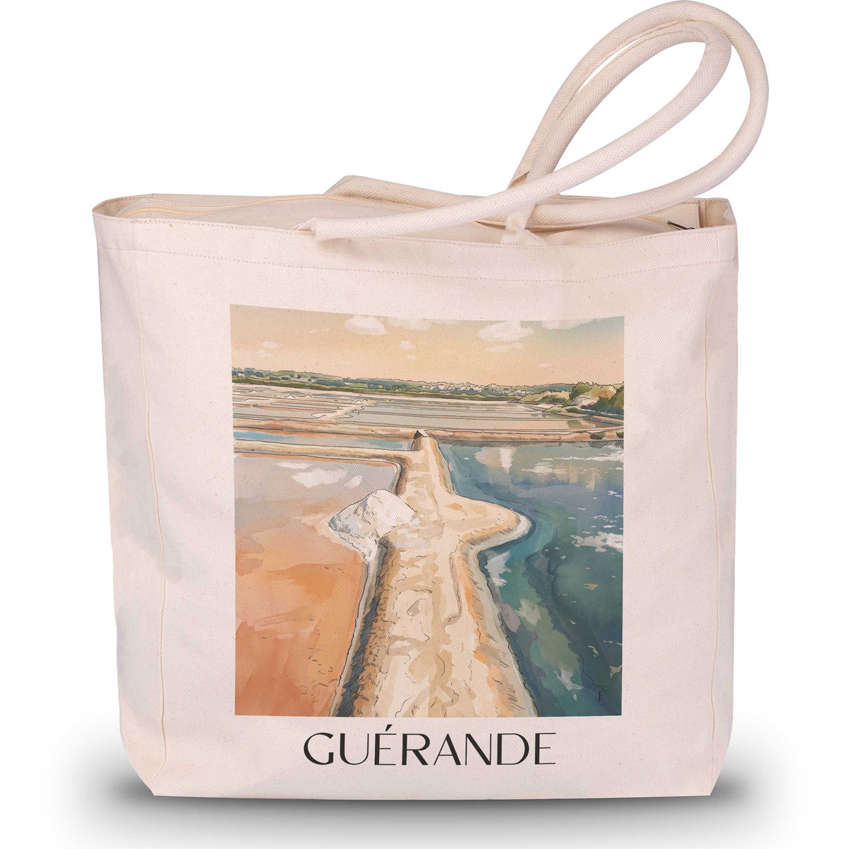 Guérande Shopping Tasche - Presqu'île Guérandaise - Frankreich Tote Bag - Einkaufstasche im Aquarell Stil