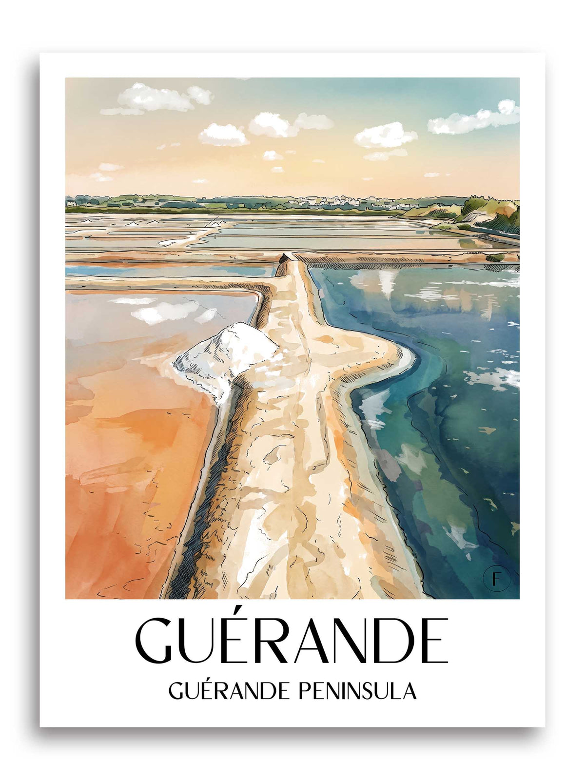 Guérande Poster - Presqu'île Guérandaise - Frankreich Kunstdruck - Aquarell von A4 bis A1