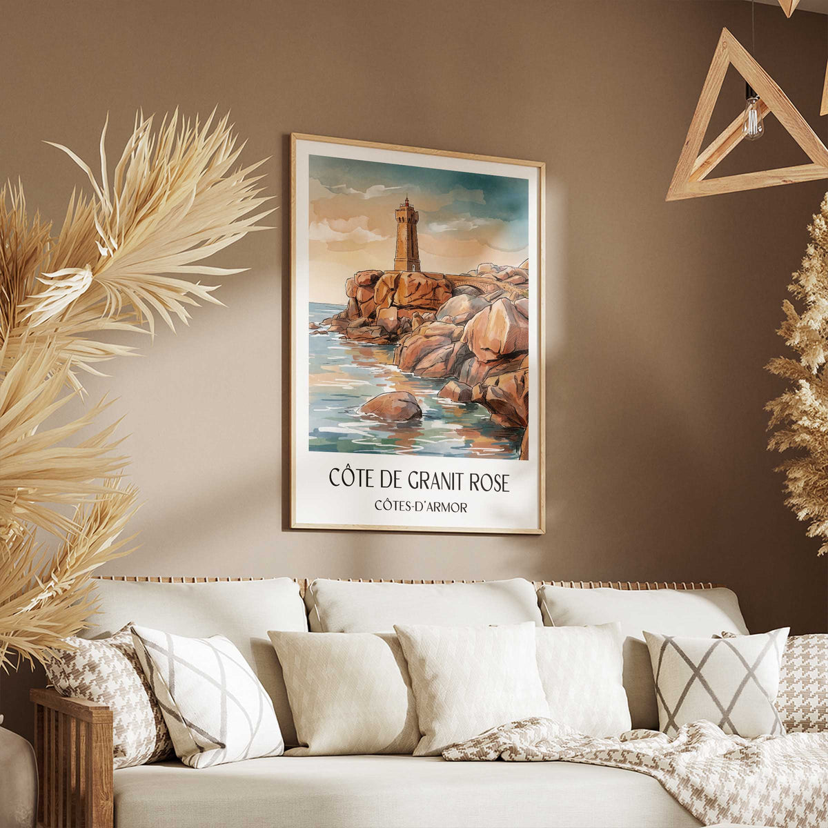 côte-de-granit-rose-côtes-d'armor-frankreich-poster-aquarell