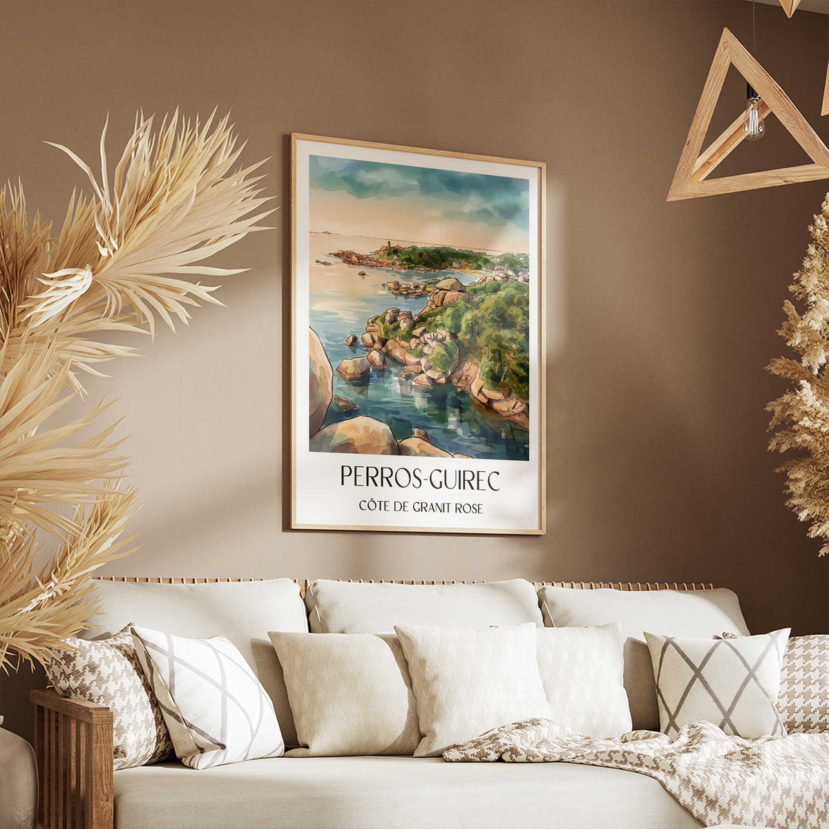 perros-guirec-côte-de-granit-rose-frankreich-poster-aquarell