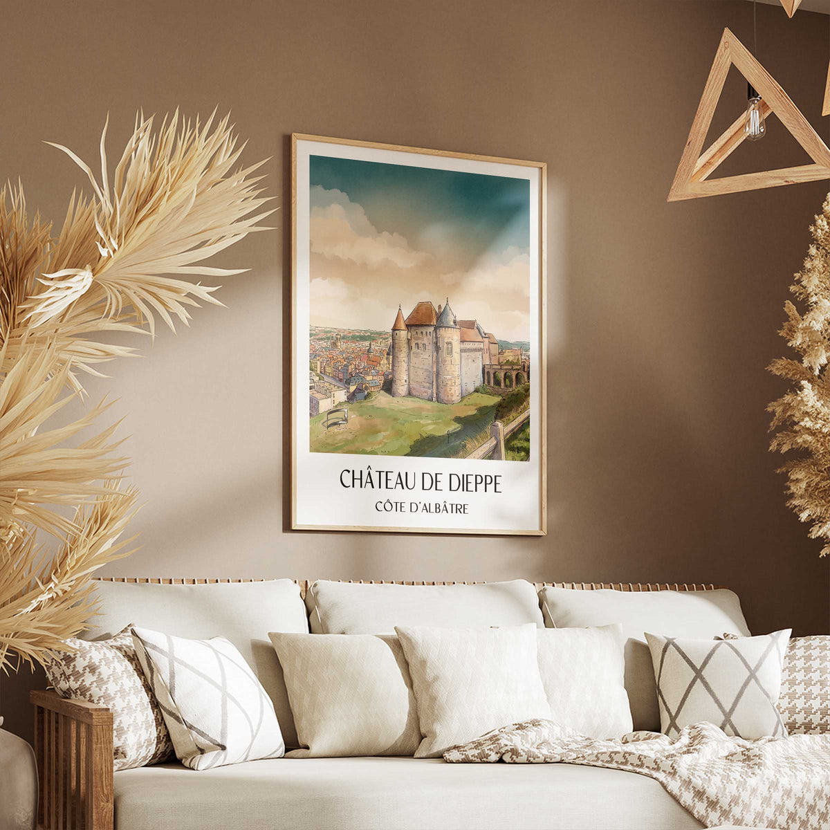 château-de-dieppe-côte-d'albâtre-frankreich-poster-aquarell