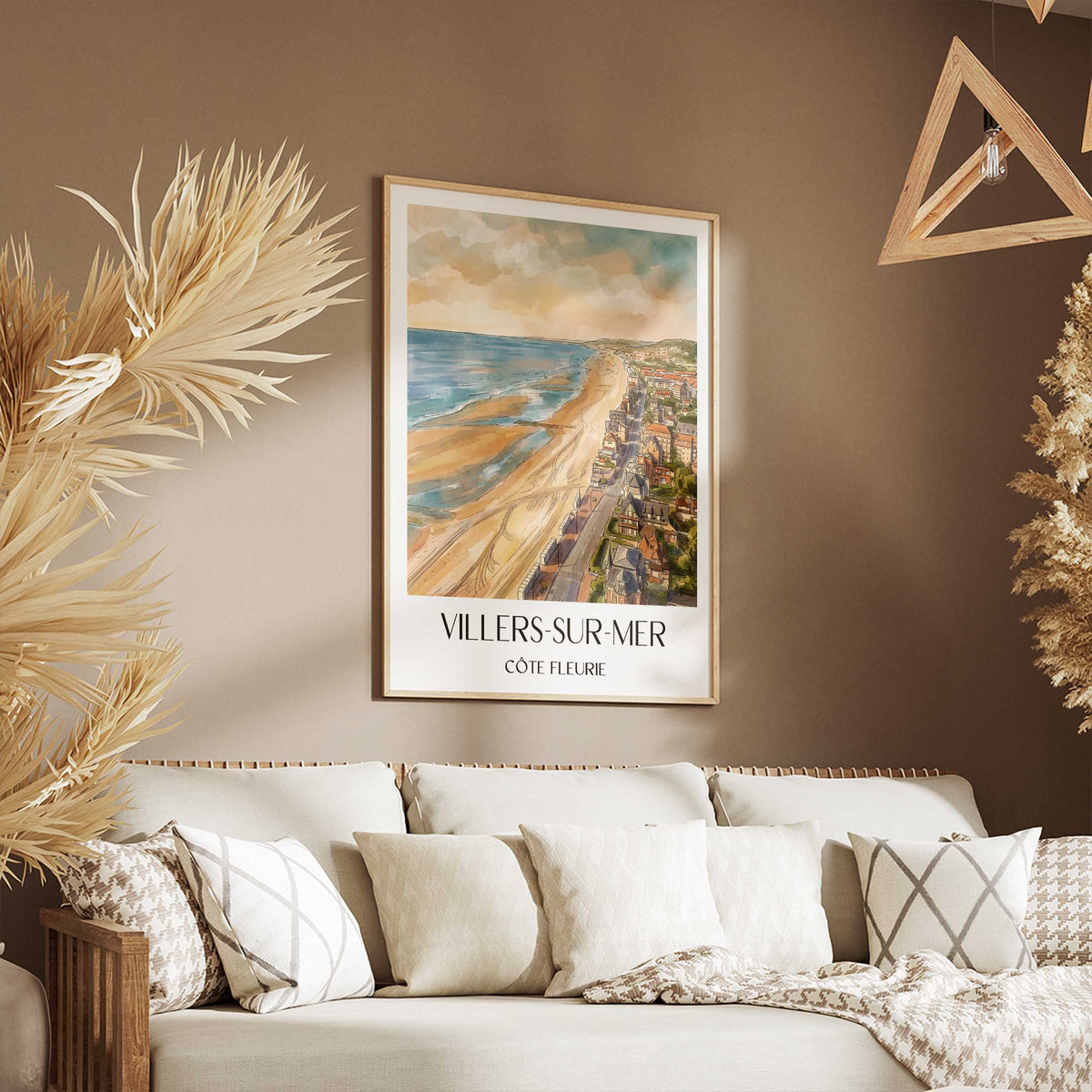 villers-sur-mer-côte-fleurie-frankreich-poster-aquarell