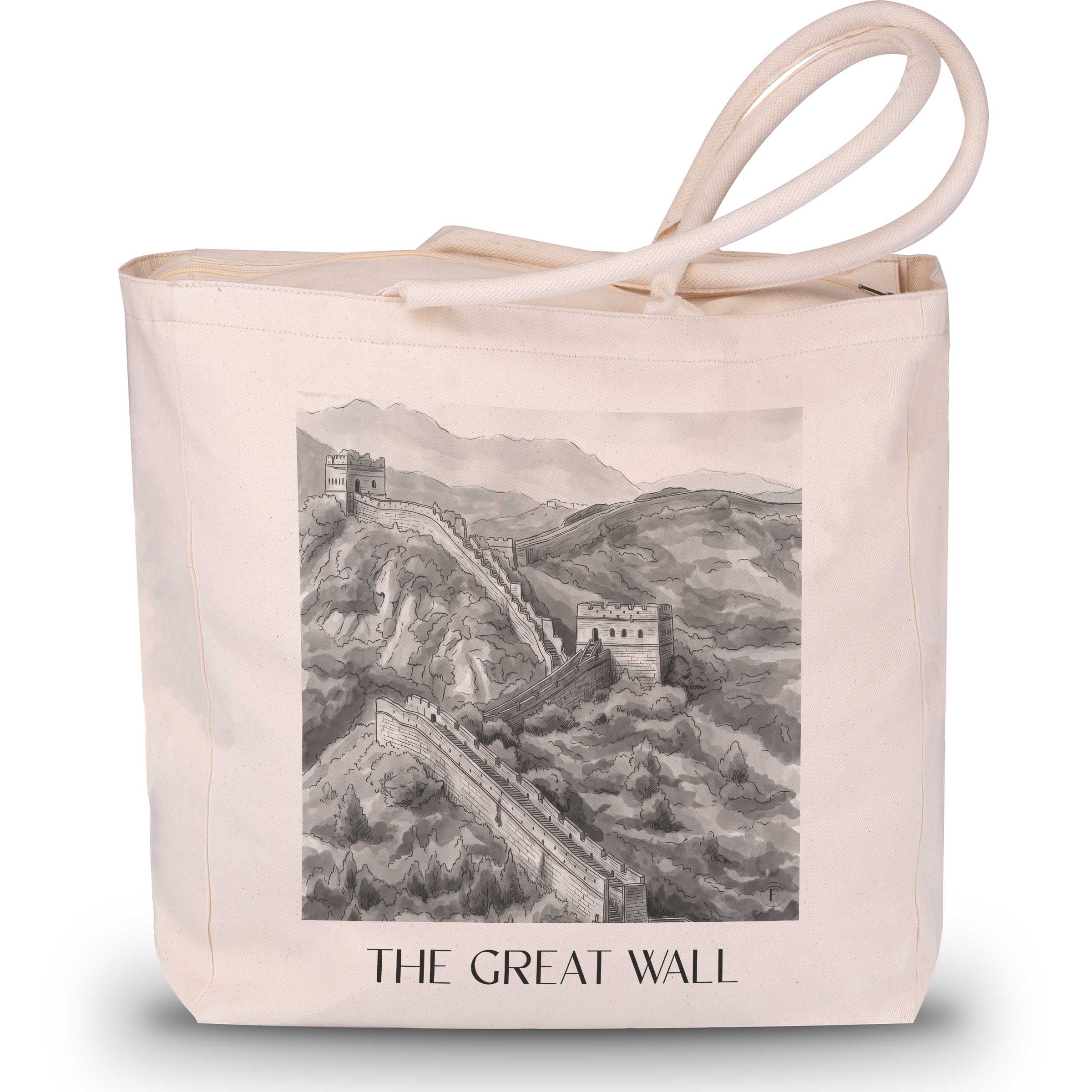 die große Mauer - China Tote Bag - Einkaufstasche im Aquarell Schwarz-Weiß Stil - favplace